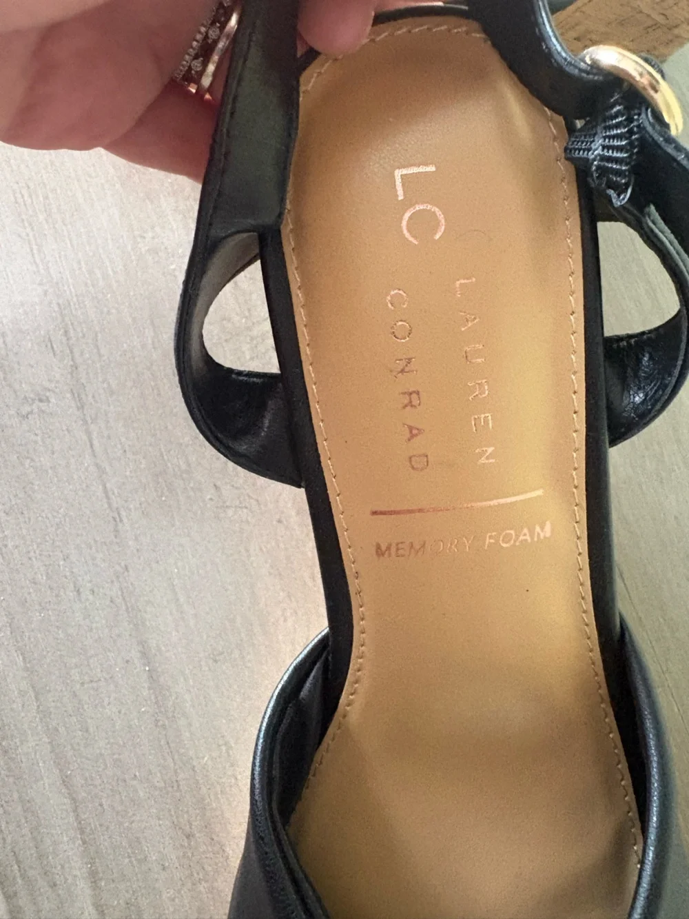 Lauren Conrad Black Cork Platform Wedge Sandals Ankle Strap NWOT